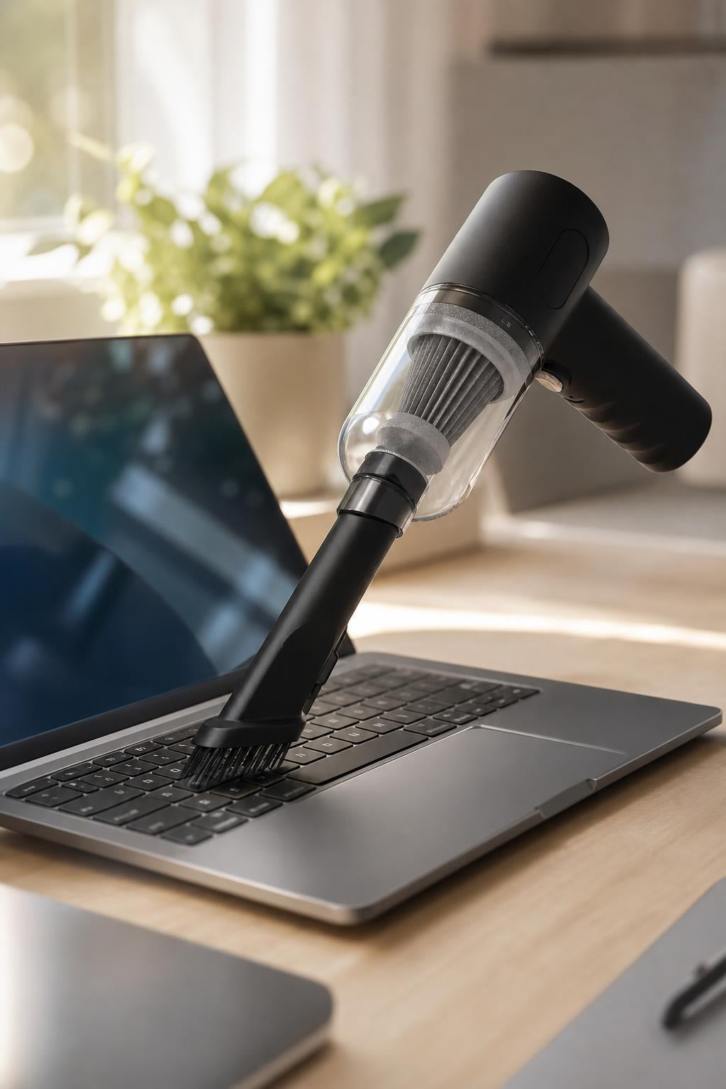 Limpiando el teclado de un portatil con la aspiradora Victora